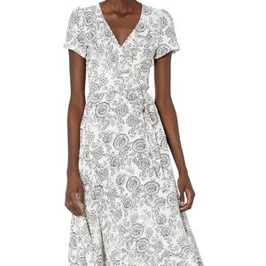 Lira Floral Black and White Wrap Dress - Xsmall